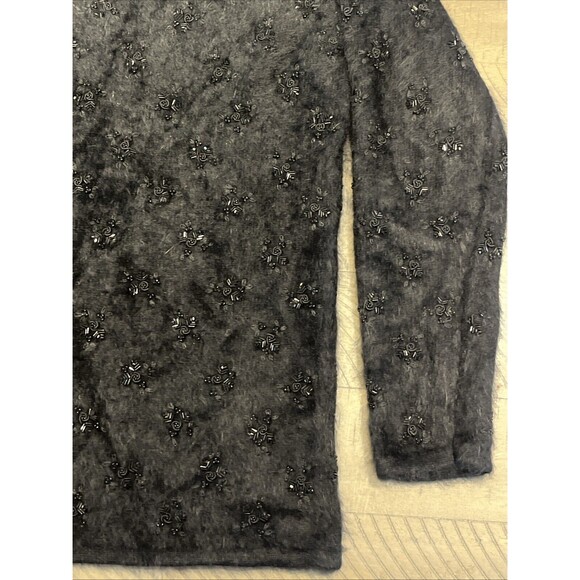 Angora Sweater Shirt Top Christmas Pullover Size Med Fuzzy Black Beaded Tesori - Picture 5 of 9